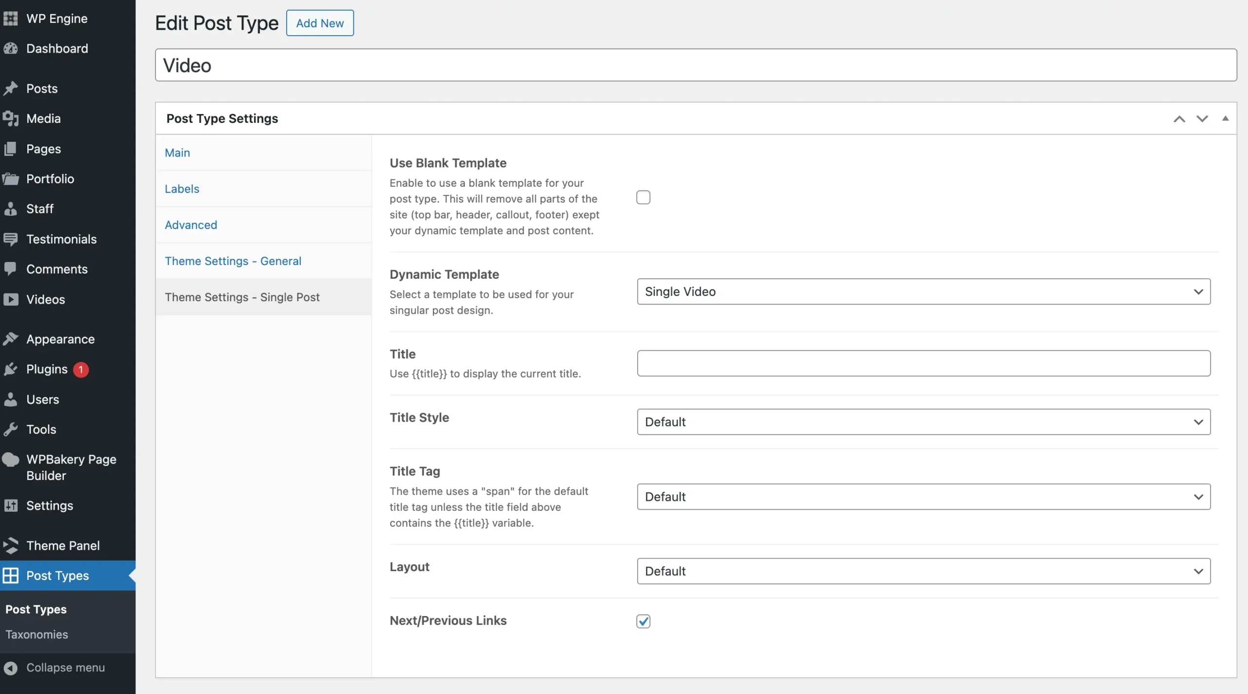 Total WordPress theme post types unlimited single post settings