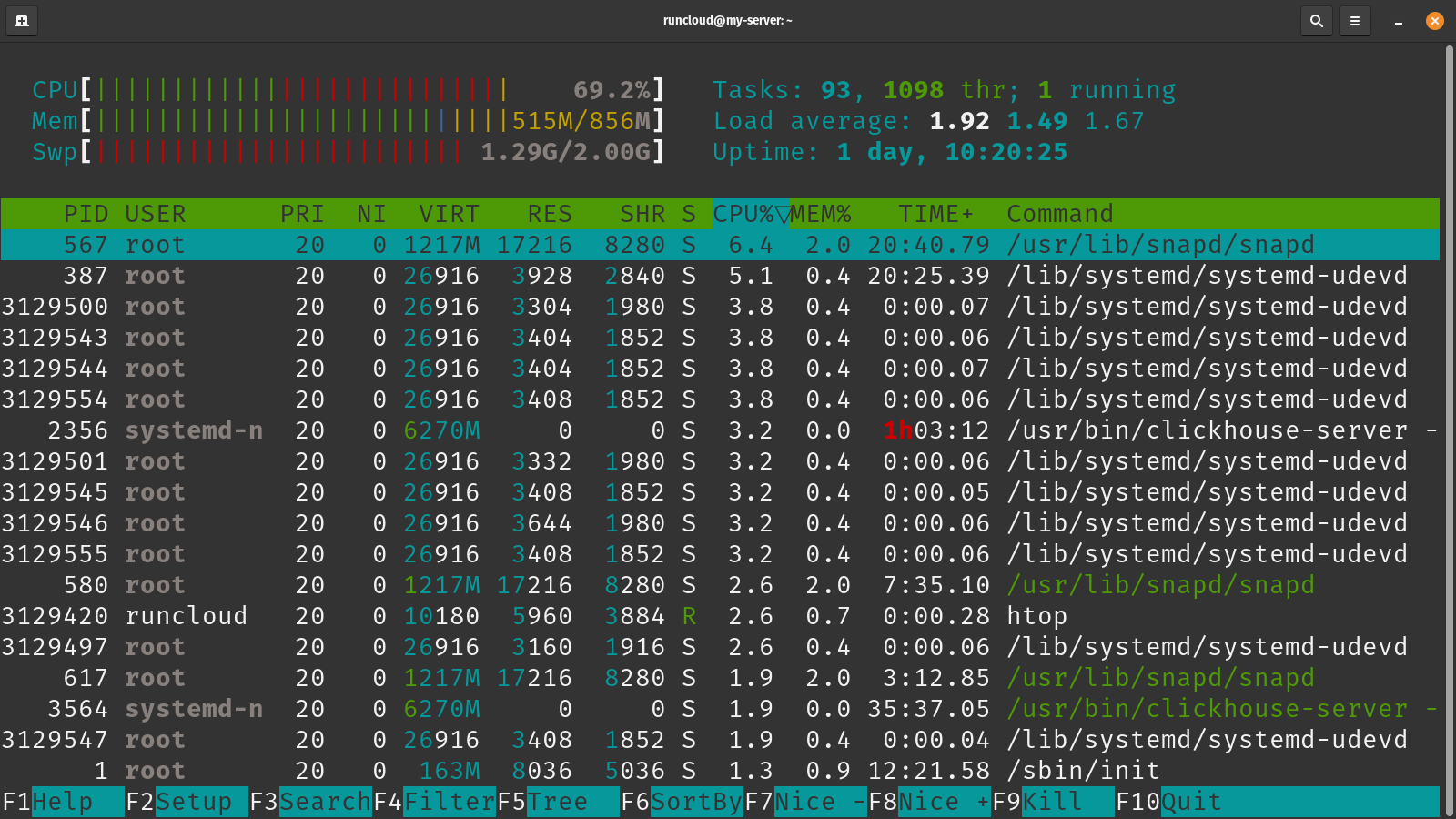 check running process in Linux using htop command