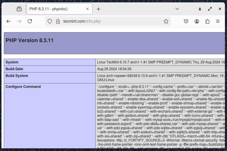 Verify PHP Info in Arch Linux
