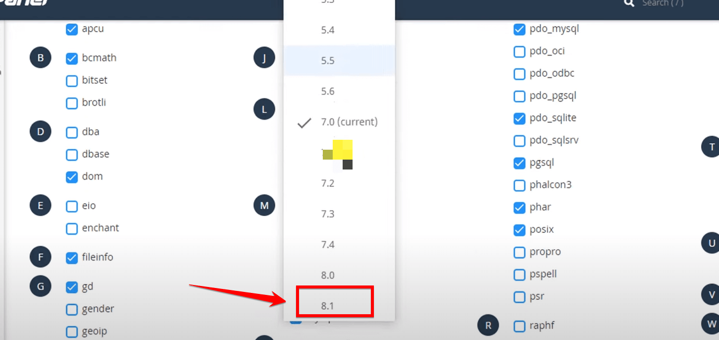 Selecting The 8.1 Php Version