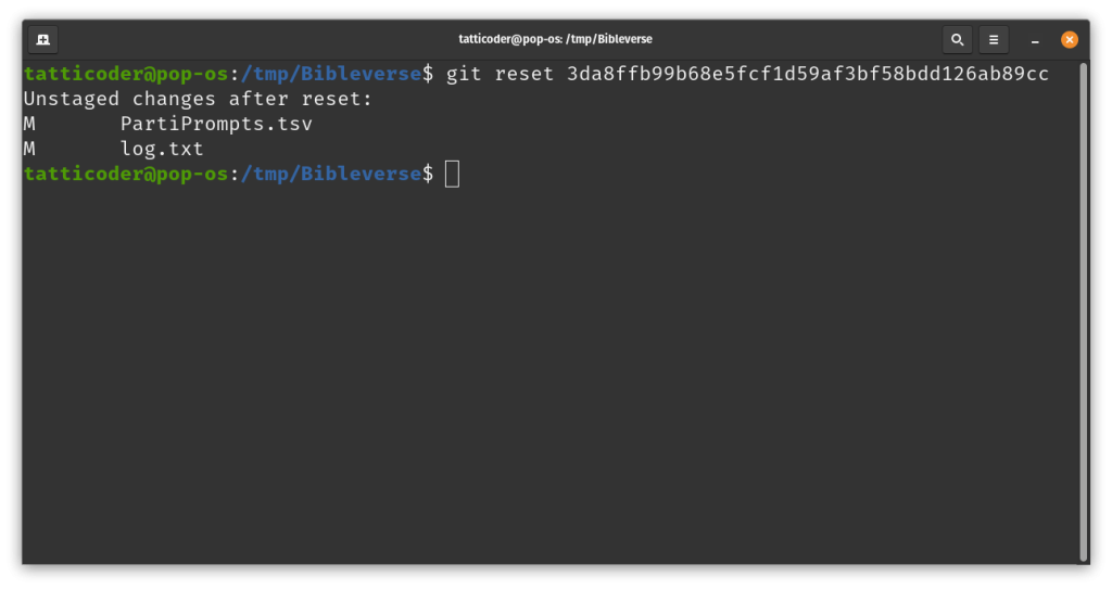 git reset to revert changes