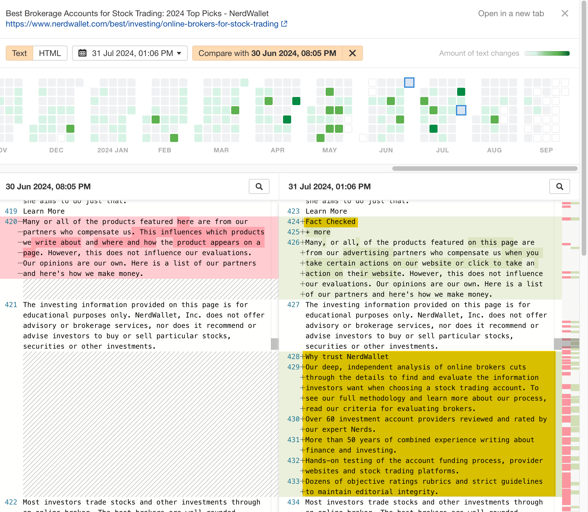 Content changes made between two date (2). 