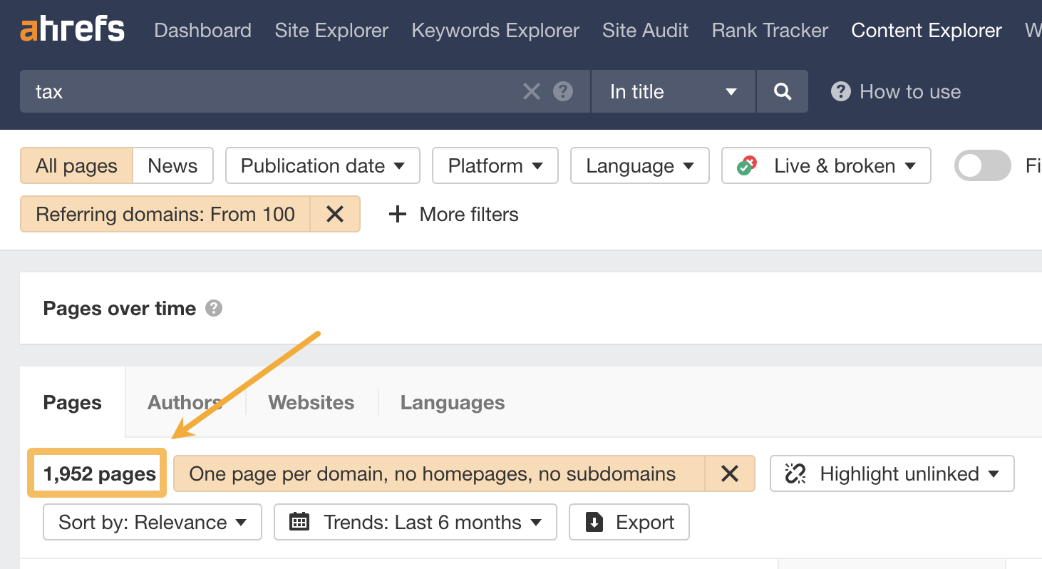 Finding pages with lots of backlinks in Content Explorer