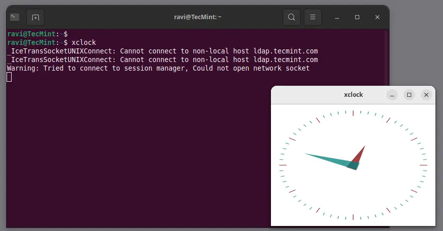 xclock - Display Clock in Linux