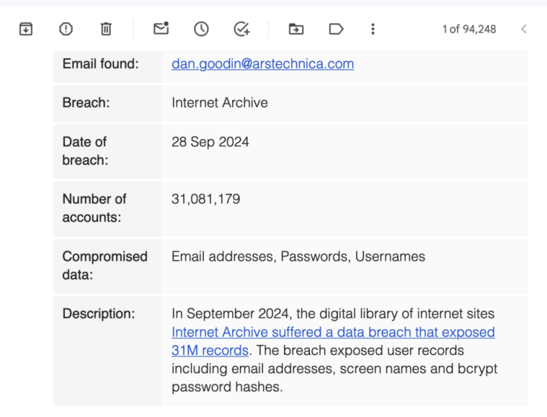 Archive.org, a repository storing the entire history of the Internet, has a data breach