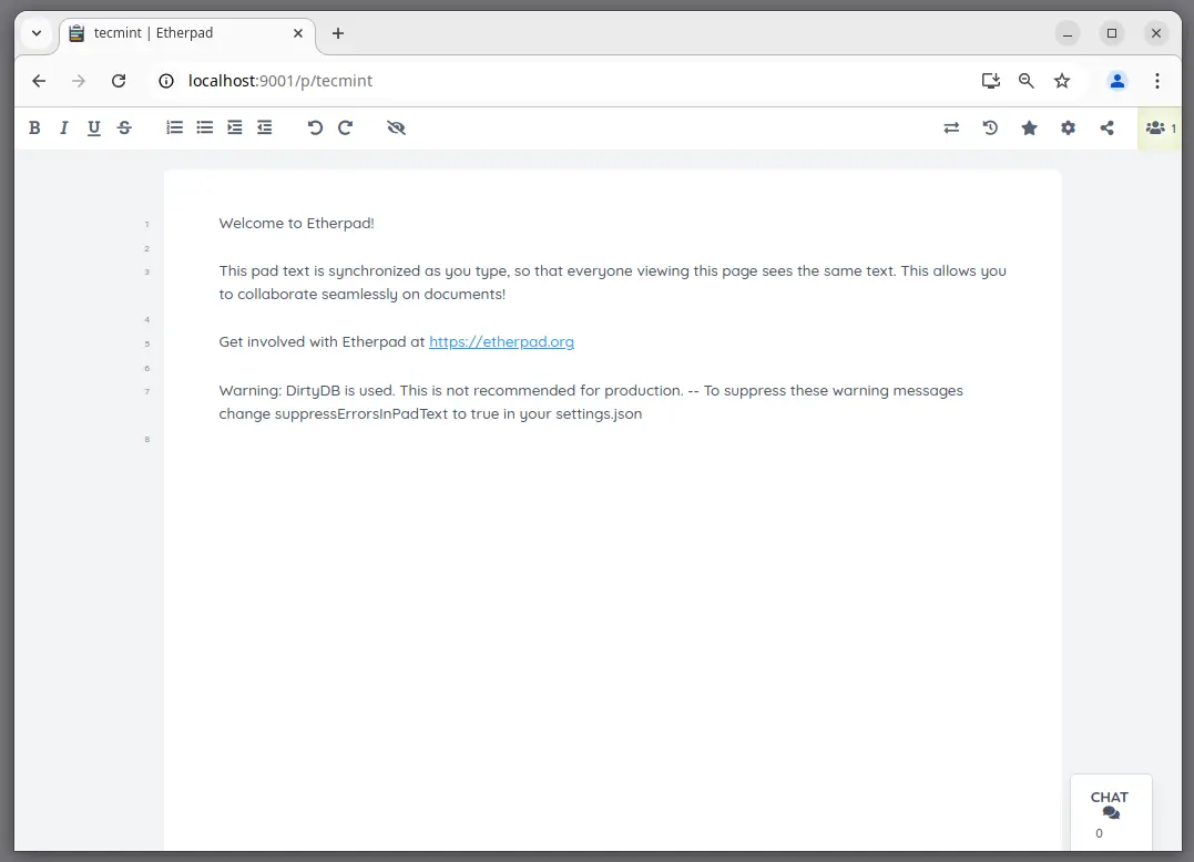 Etherpad Text Pad