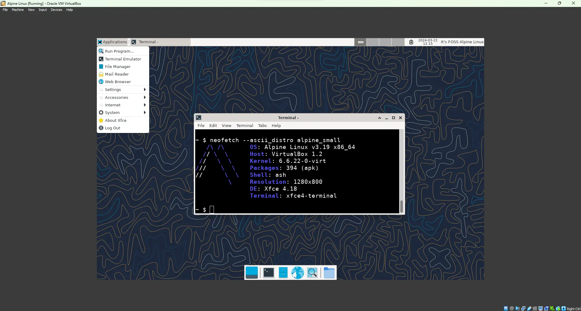 Running Alpine Linux Xfce in VirtualBox