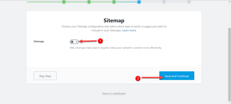 Toggle The &Quot;Sitemap&Quot; Switch To On And Click The &Quot;Save And Continue&Quot; Button