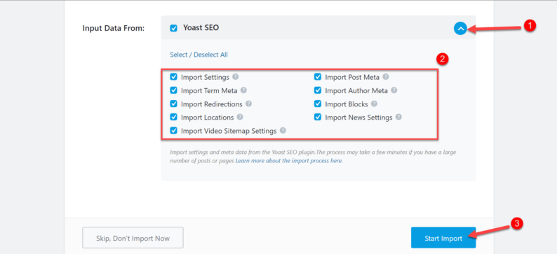 Import Important Seo Files And Click The &Quot;Start Import&Quot; Button