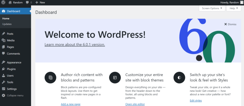 Wordpress Admin Dashboard