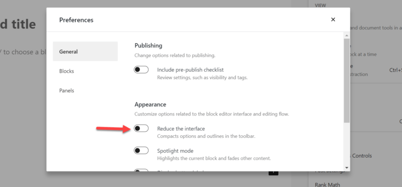 Toggle The &Quot;Reduce The Interface&Quot; Switch