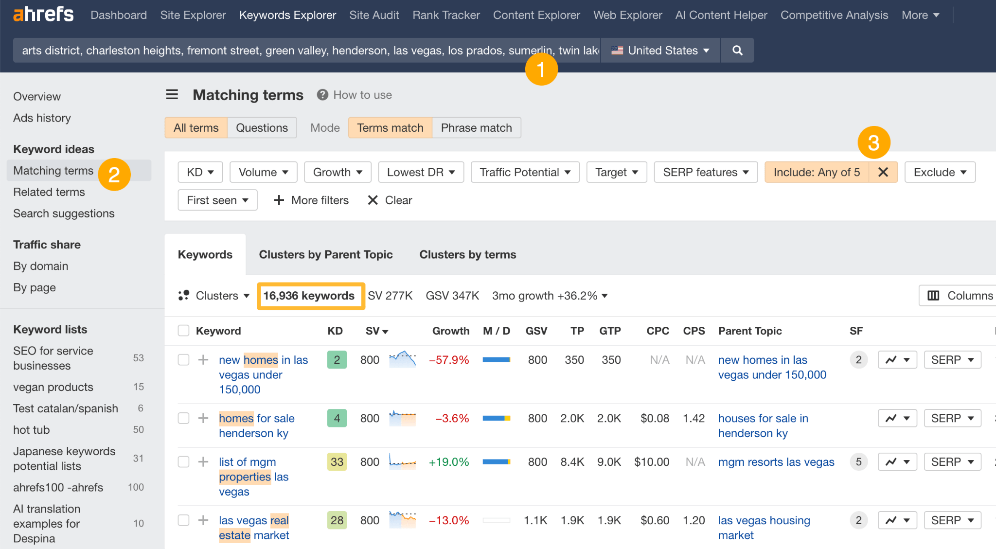 Using Ahrefs' Keywords Explorer to find local and hyperlocal keywords.