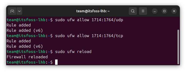 Firewall rules are added in Ubuntu, so that KDE Connect protocol can work properly.