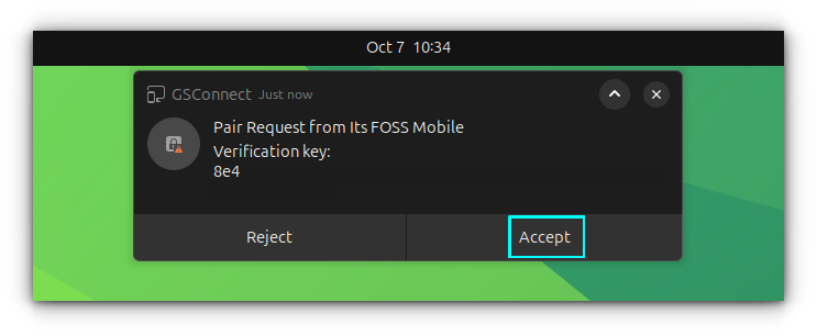 Click on the Accept button to pair the phone and PC.