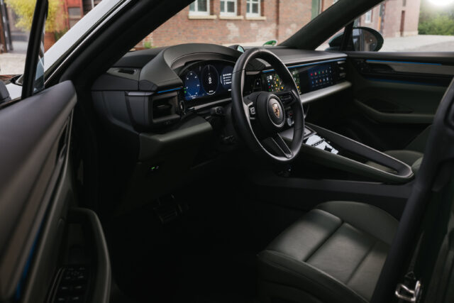 A dark green leather Porsche Macan interior