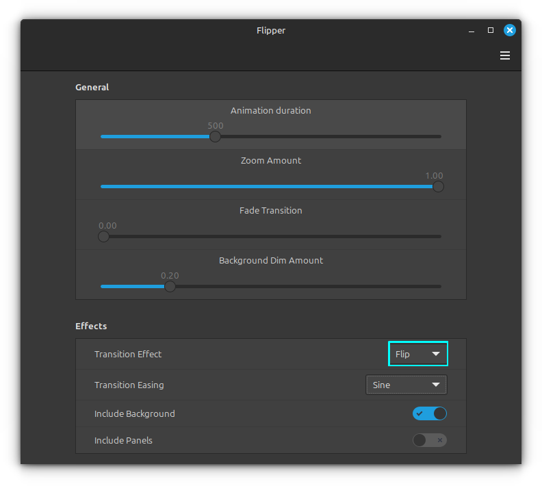 Settings window for Flipper workspace switching extension.