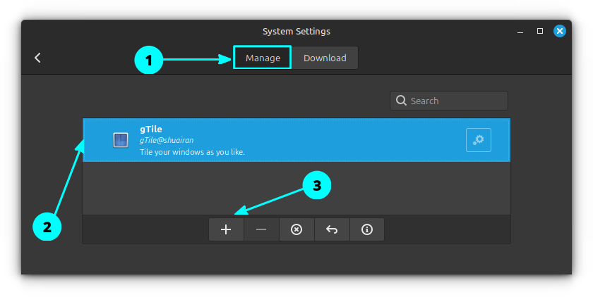 Enable an installed extension in the Manage tab.