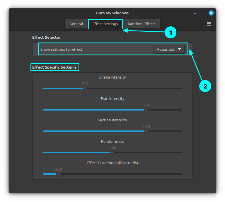 Configure each animation effect by selecting them and adjusting the values.