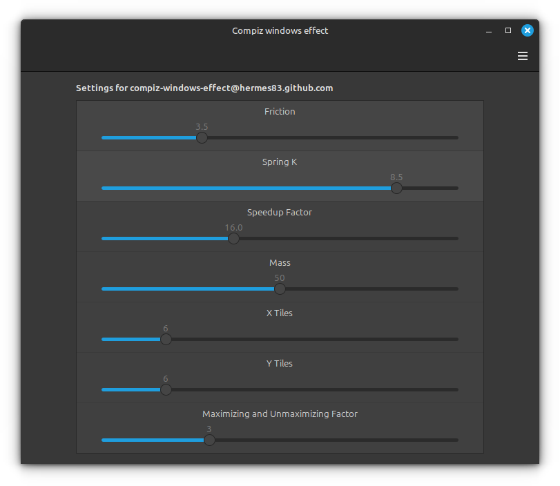 Compiz Windows effect fine tune settings.