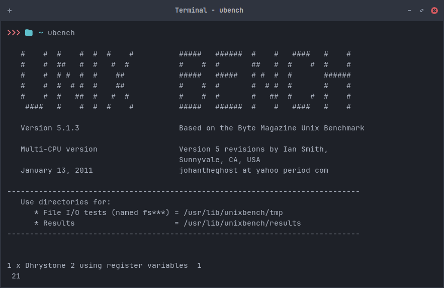 a screenshot of unixbench utility