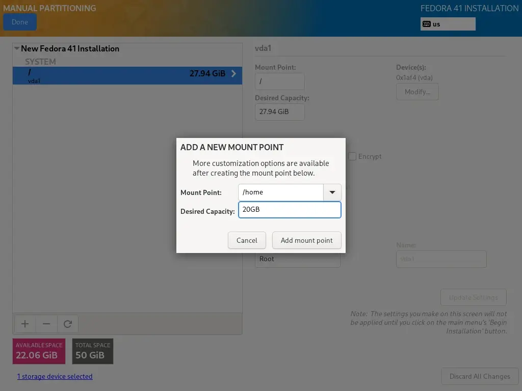 Fedora Home Partition