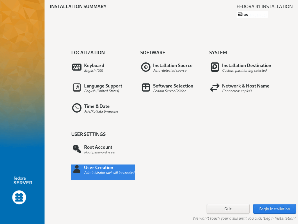 Begin Fedora Installation