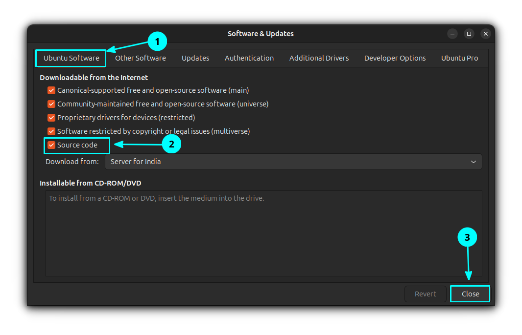 Enable the source packages repository in Software and Updates app.