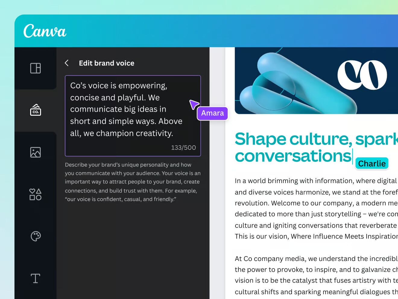 A screenshot of Canva's 'Edit brand voice' feature.