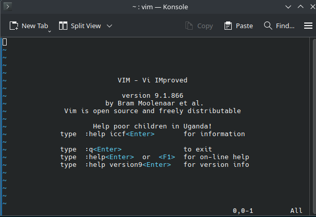 Vim welcome page