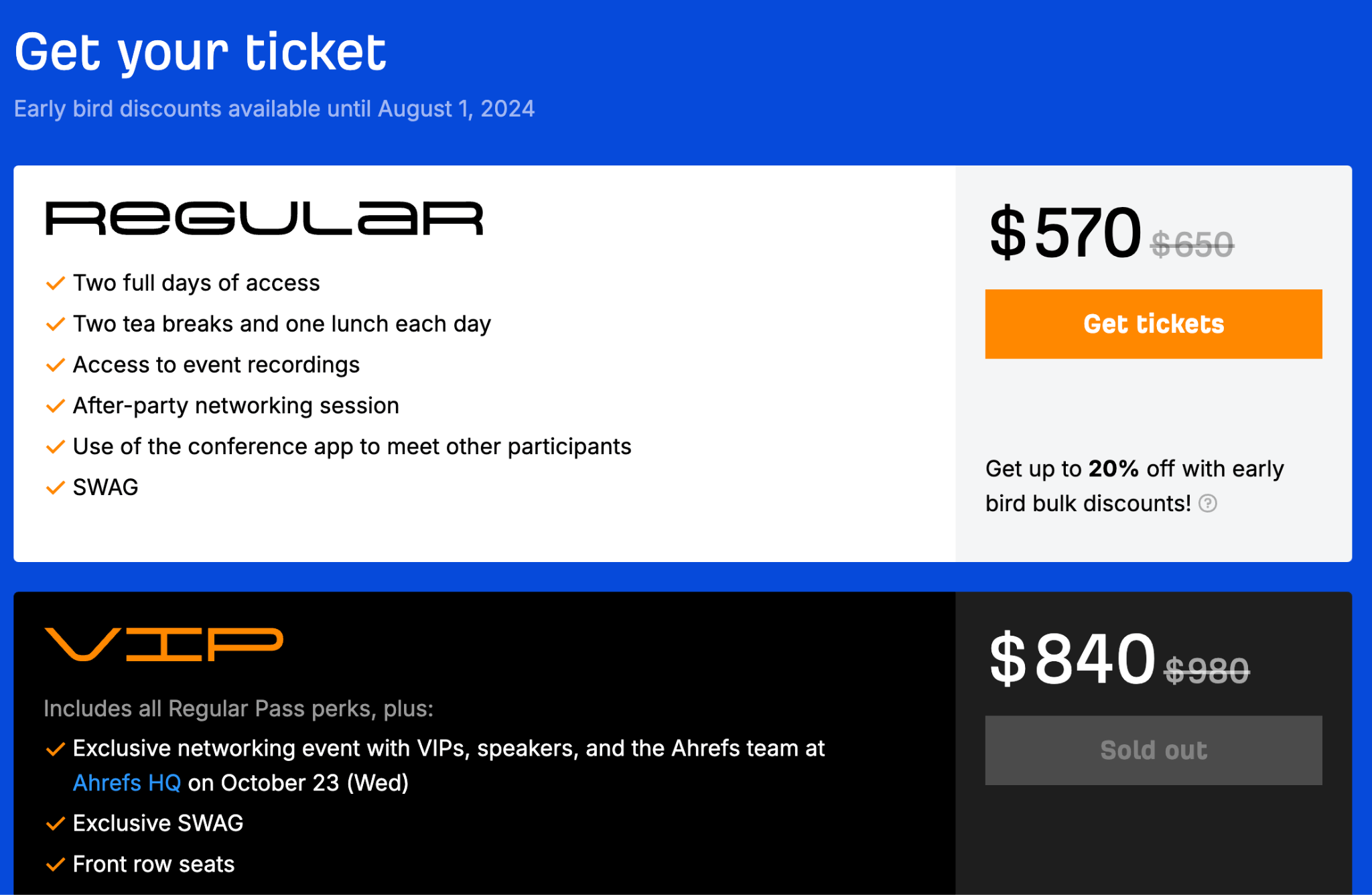 Ahrefs Evolve's ticket prices