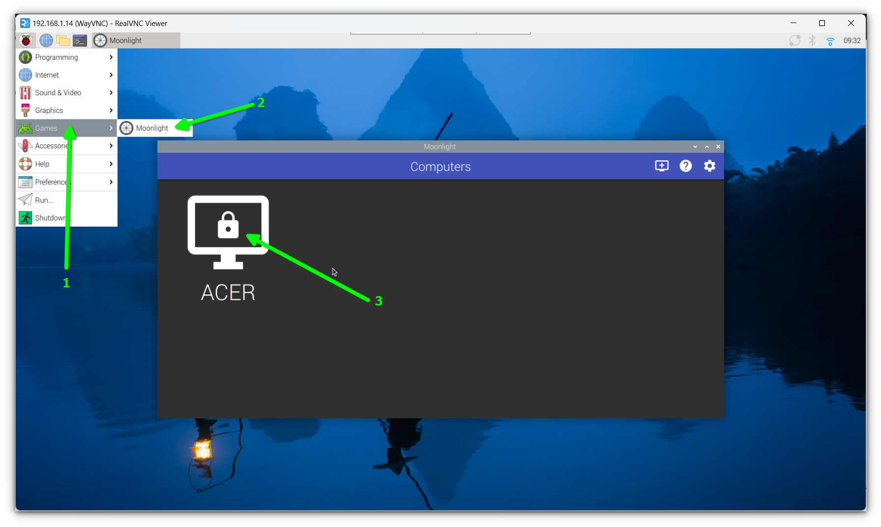 starting moonlight in raspberry pi from the main menu