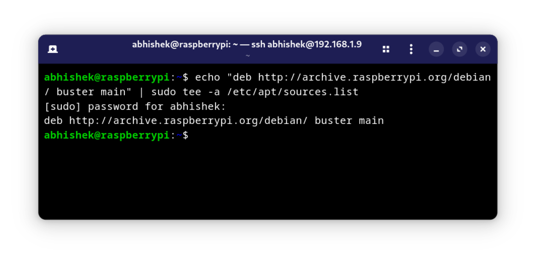 adding raspberry pi buster repository in Ubuntu