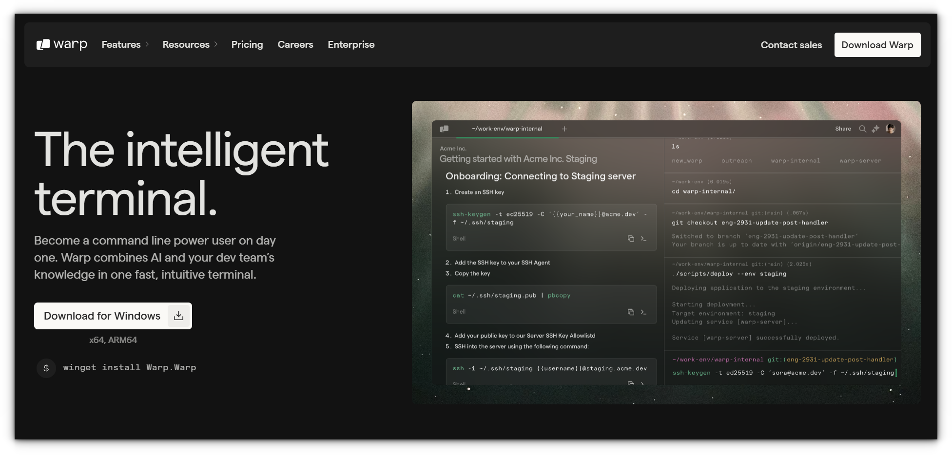 warp terminal home page