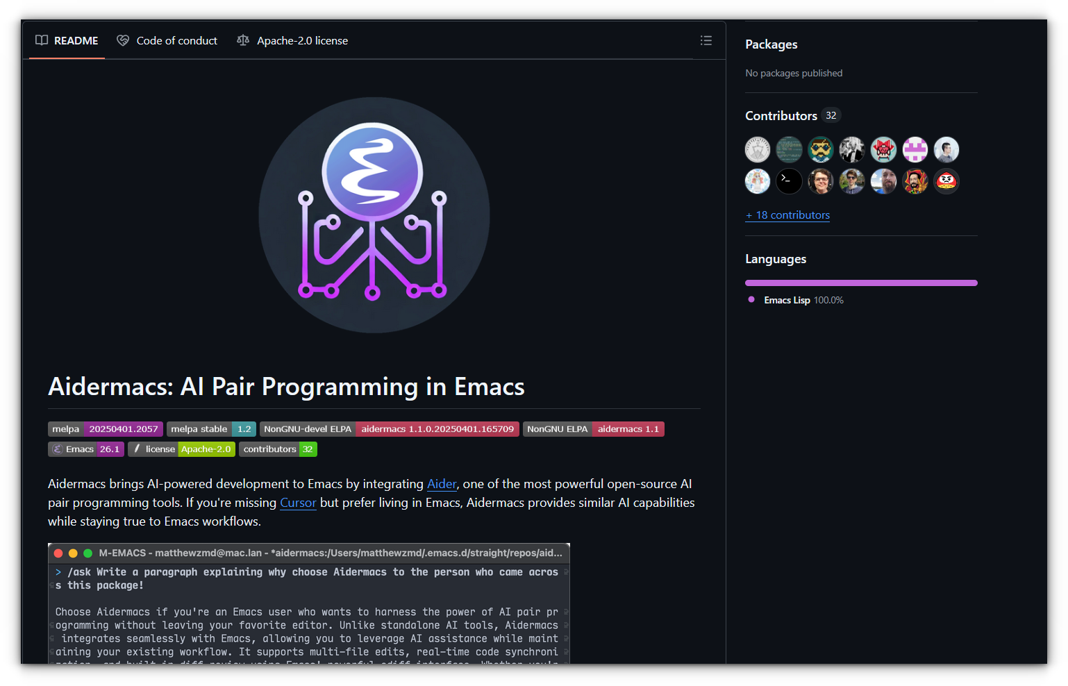aidermacs github readme