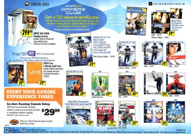 A 2008 advertisement for home video game consoles and accessories.