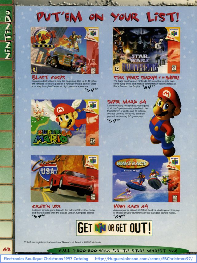 A 1990s advertisement for home video game consoles and accessories.