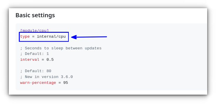 Name of the module shown in the Wiki page of Polybar.