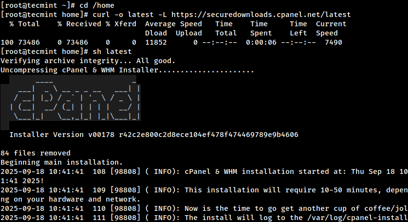 Running Cpanel Installer