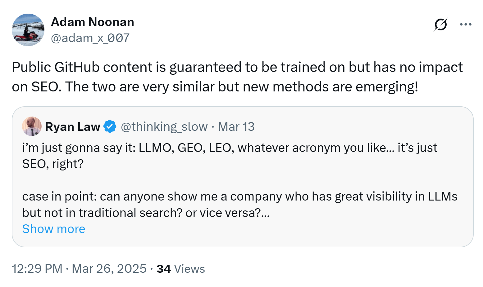 Tweet saying LLMs is guaranteed to be trainde on public GitHub content