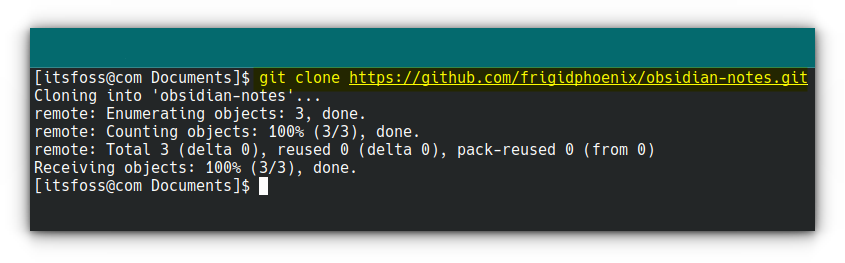 Cloned directory in terminal
