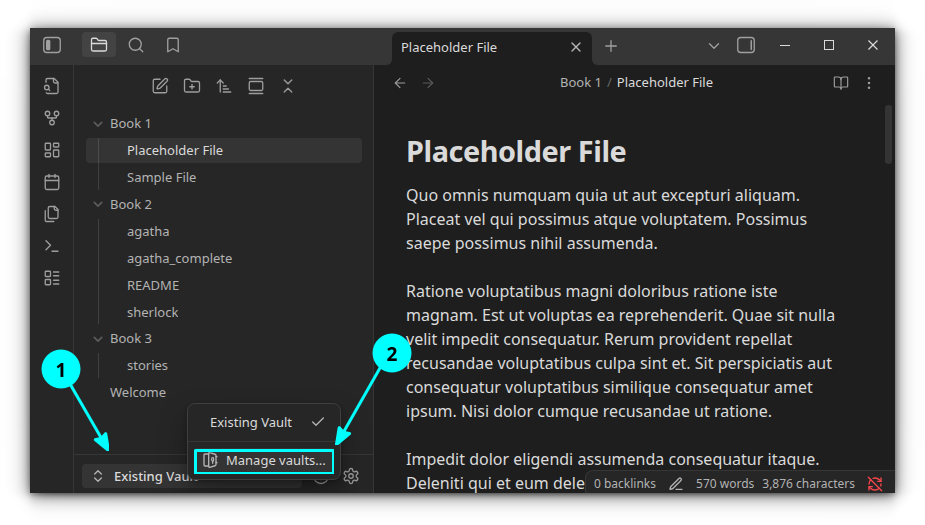 Click on vault and select manage vaults option.