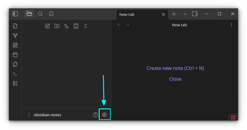 Click on the settings button in Obsidian
