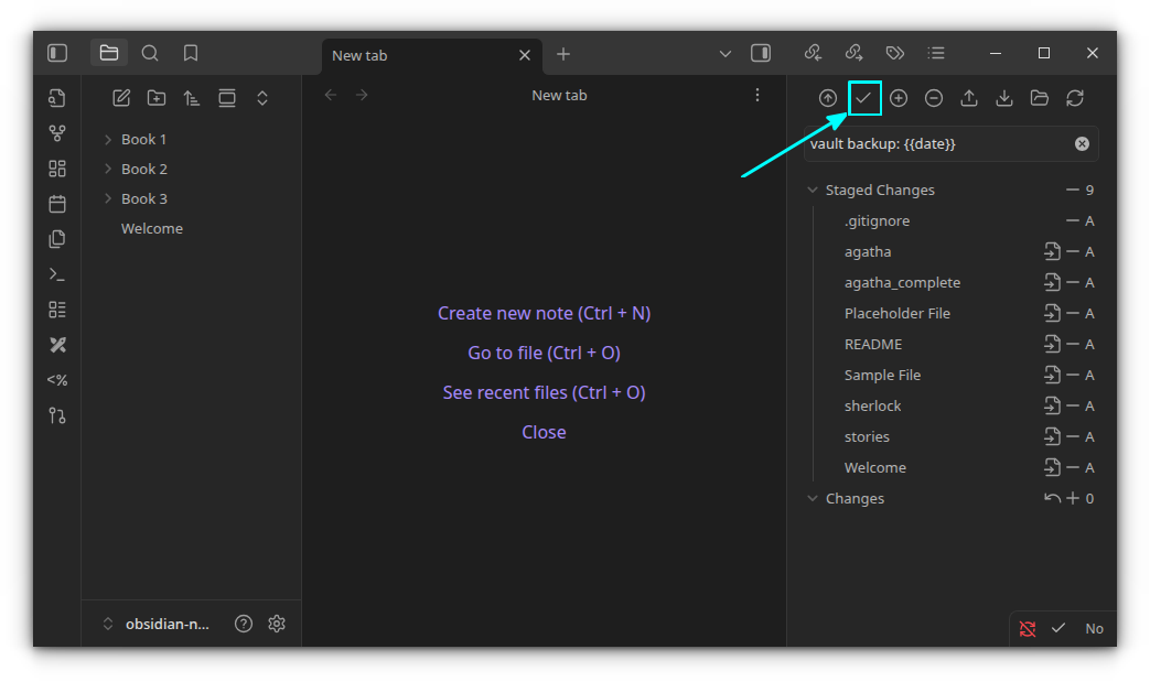 Commit all staged changes in Obsidian