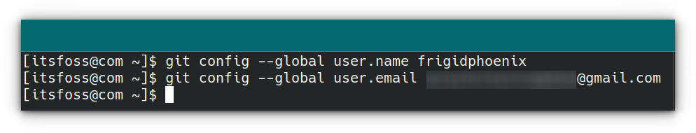 Add the username and email address to the git config.