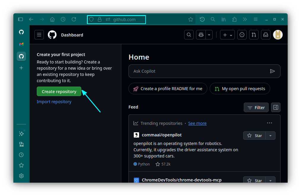 Create a new repository using the button in GitHub web interface.