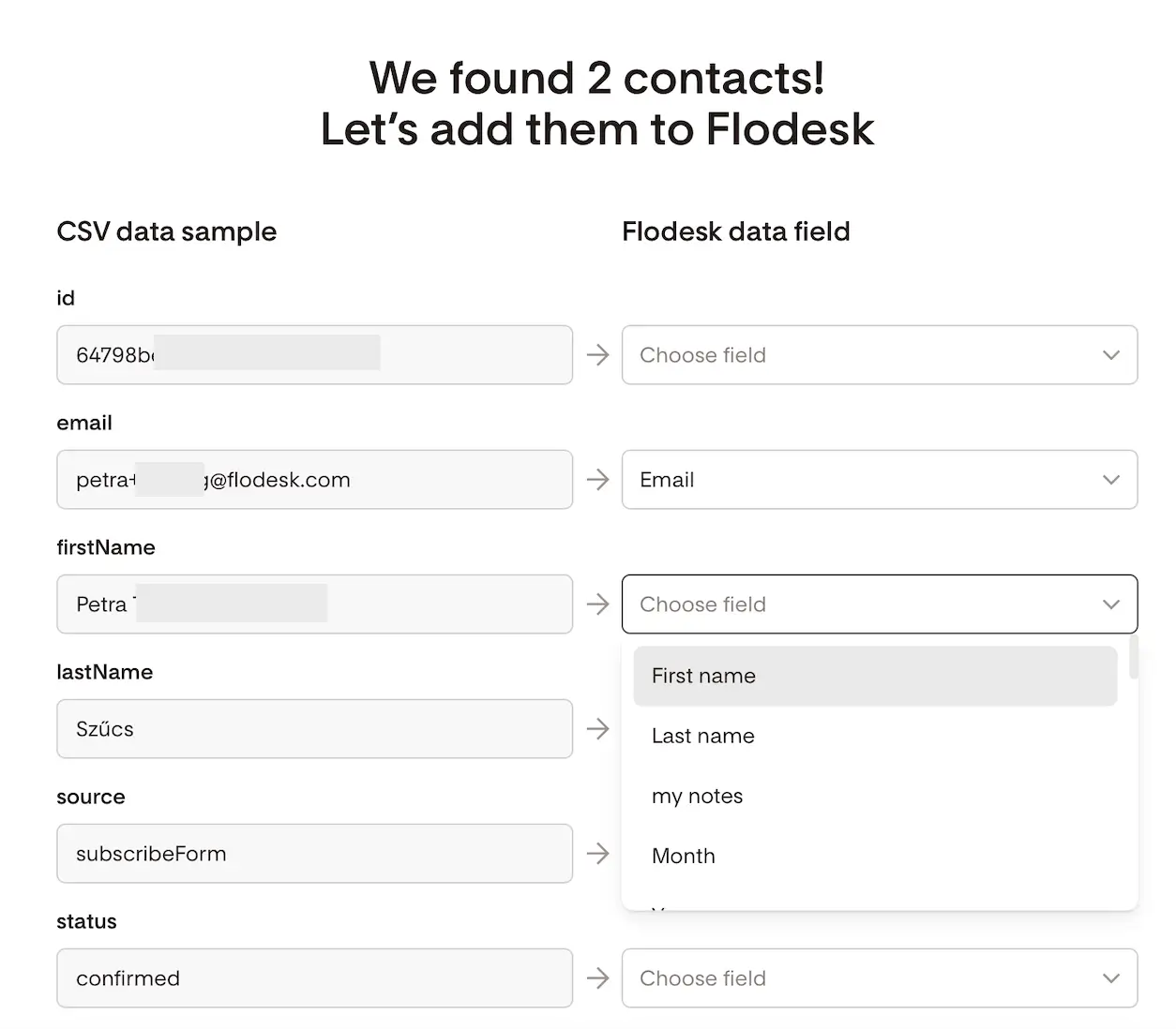 Flodesk import field map