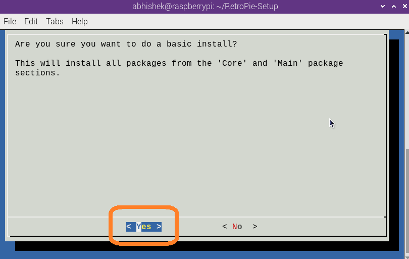 Confirm the installation of RetroPie