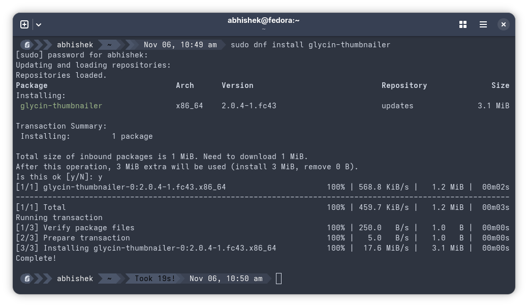 Installing glycin thumbnailer in Fedora