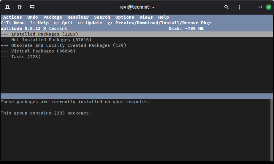 aptitude’s Text Interface
