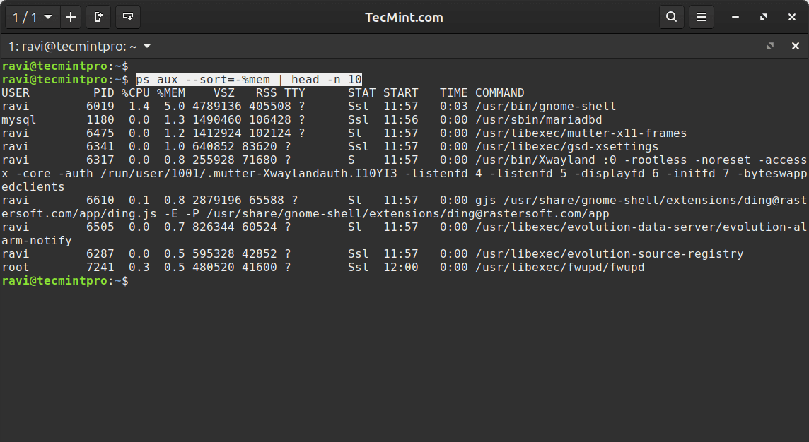 Find Top 10 Memory Consuming Processes in Linux
